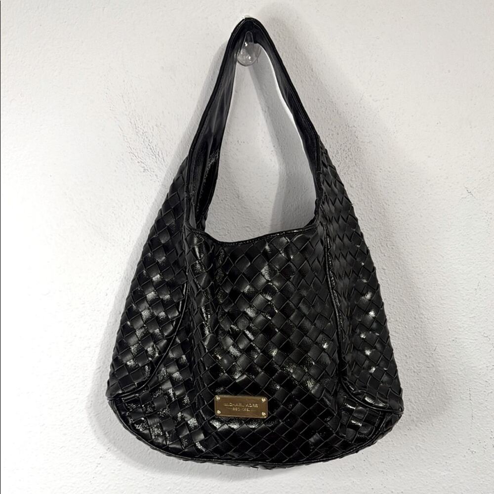 Michael Kors Black Leather Woven Shoulder Bag